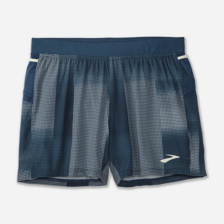 Brooks Men's Sherpa 5 2-In-1 Running Shorts Singapore - Indigo Rush Altitude Print (52946-ZWJN)